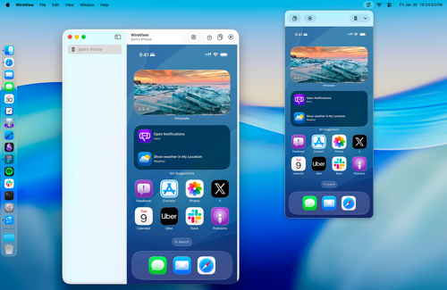 WireView open in the menu bar with a phone connected.
